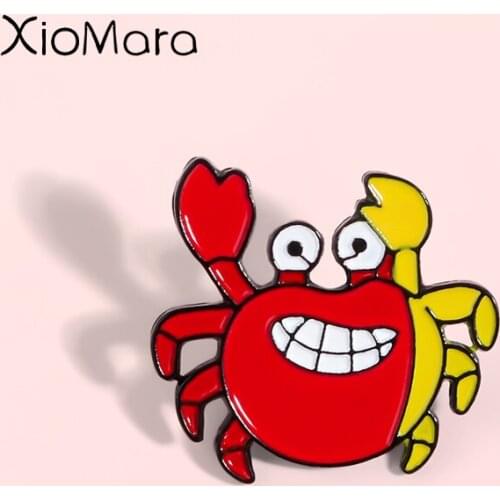 Cartoon Crab Enamel Pin Red Yellow Custom Animal Jewelry Denim Jackets Collar Badge Brooches Lapel Pins For Friends