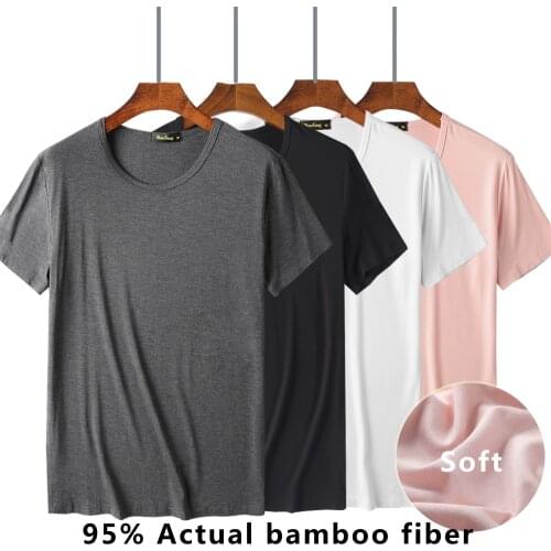 Comfortable Mens Crew Neck Bamboo Fiber Viscose Undershirt Black White Gray Short Sleeve T Shirt Men Summer Tops Plus Size 4XL