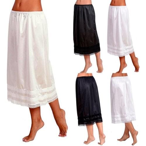 Hot Seller Women Lace Satin Stretch High Waist Solid Skirts Ladies Plain Flared Pleated Swing Skirt Plus Size L-XXXL