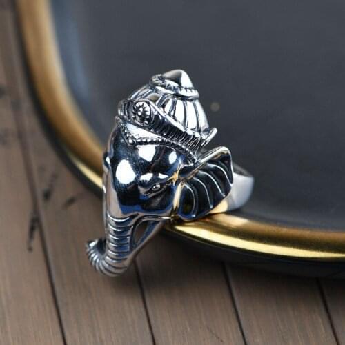 FNJ Lucky Elephant Ring Vintage 925 Silver New Original S925 Sterling Silver Rings for Men Jewelry Adjustable size
