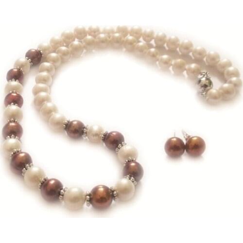 HUANHUAN Jewelry Natural Freshwater Pearl Bridal Jewelry Set Nearround 8-9mm Wedding Beads Necklace Earrings Set 18inch YE00003