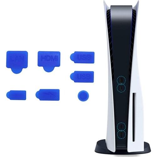 Wear-resistant 7pcs/set Game Console Dust Plug Dustproof USB LAN Charging Port Cover for PS 5 Game Machine Anti-dust Plug