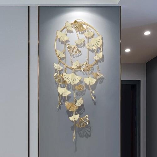 Chinese Luxury Feng shui Wrought Iron Ginkgo Leaf Wall Decoration Home room Wall Mural Crafts Clubs Porch Wall Sticker Ornaments