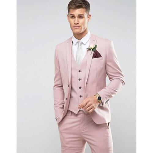 Tailor Made Pink Men Suits Slim Fit Groom Prom Party Blazer Costume Marriage Homme 3 Piece Male Tuxedo Jacket+Pants+Vest Ternos