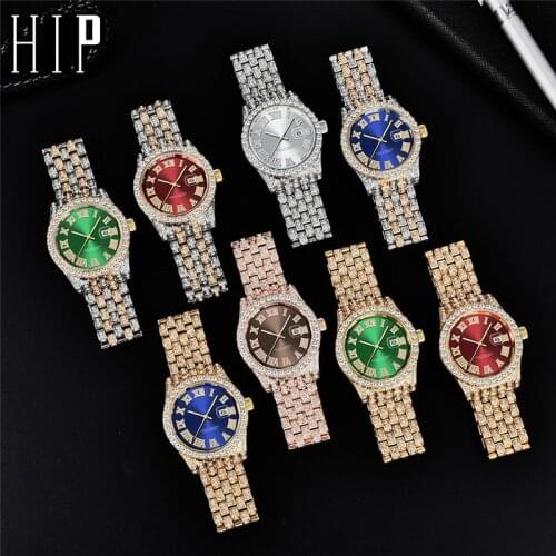Hip Hop Full Ice out Luxury Date Quartz Wrist Watches Modern Fashion Watches For Men Women Fashion Jewelry Gift
