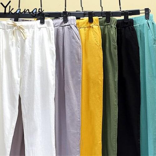 Multicolor Plus Size Breathable Thin Summer Ladies Harem Pants Drawstring Elastic High Waist Solid Womens Sports Pants Harajuku