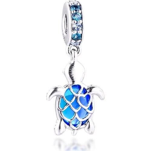 Murano Glass Sea Turtle Dangle Charm for Bracelets Women 925 Sterling Silver Charm Beads for Jewelry Making Valentine Day