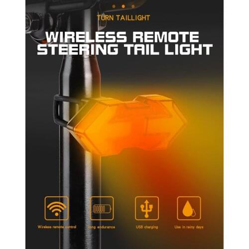 New Wireless Remote Control Steering Signal Tail Light USB Charging Waterproof Night Cycling Warning Light