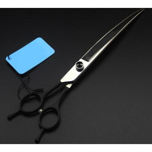 8.0 inch professional Japan 440c silver high-grade gem left hand curved scissors for hairdressing pet grooming scissors