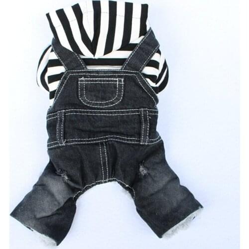 Autumn Winter Dog Clothes For Small Dogs Boy Xs Dog Jean Jacket Coat Teddy Fleece Black Stripe Hoodie Puppy Thick Pet Clothing
