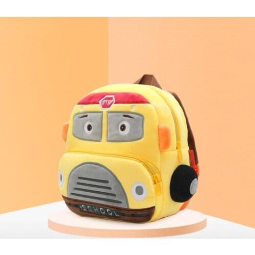 2-4 Years Cartoon School Bus Car Shape Plush Backpacks Toys Children Shoulder Bag Kindergarten Birthday Gift