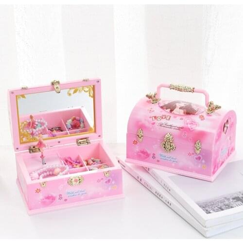 Sweet Princess Portable Storage Box Creative Rotating Dancing Dressing Mirror Childrens Jewelry Box Music Box