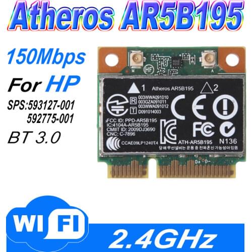 Qualcomm Atheros AR9285 AR5B195 150M+BT3.0 Half Mini PCI-E Wireless Card SPS:593127-001 592775-001 for 430 431 435 436 4530S