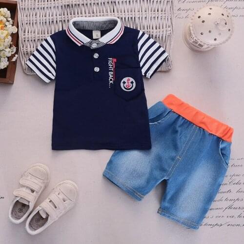 Baby Boy Christmas Clothes 2020 Summer Turn-down Collar Short Sleeved T-shirts + Denim Shorts Kids Bebes Jogging Suits Tracksuit