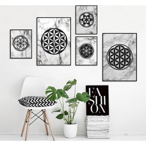 Seed of Life Marble Pattern Posters and Prints Wall Pictures Modern Geometric Ornaments Designs Art Canvas Painting Home Decor
