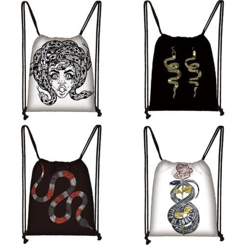 Snake Print Drawstring Bag Women Travel Bag Teenager School Bag Brown Girl And Boy Backpack Fashion Female Storage Bags To584258