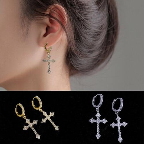 Temperament Exquisite Cross-shape Drop Earrings for Women Stud Earrings Jewelry Stylish Cross Earrings Zircon Fashion Earrings