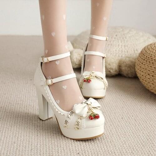Princess Lolita Girls Mary Janes Shoes Women Three Ways To Wear Sweet Party Dress Cosplay Wedding High Heels Strawberry 6-33