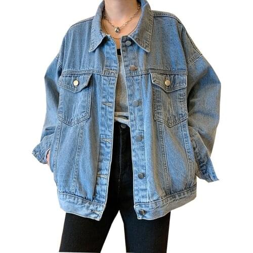 Spring Autumn Womens Jeans Jacket 2021 Korean Oversize Denim Jacket Women Outerwear Retro Wild Loose Street Cowboy Coat Tops