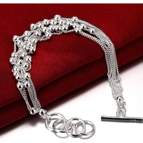 High Quality 925 Sterling Silver Fashion Simple Multi-Line Bead Bracelet for Women Girls Jewelry Best Gifts