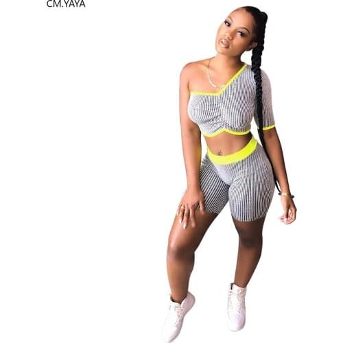 2020 Women Sets Summer Tracksuits Leisure Striped Print Tops+Shorts Suit Two Piece Set Club Party Street 2 Pcs Outfits GL098