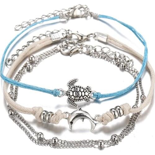 Gold Heart Crystal Multi-layers Anklet Set For Women Nature Shell Heart Star Anklets Bracelet On Leg Barefoot Jewelry