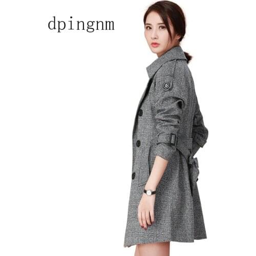 2018 Spring Autumn Womens Wool Plaid Coat New Fashion Long Woolen Coat Slim Type Female Winter Wool Jackets Female Outw