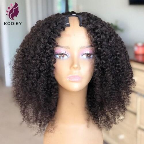 1*3'' U Opening Afro Kinky Curly U Part Wig Human Hair Wigs Brazilian Remy Glueless Wig PrePlucked For Black Women Natural Color