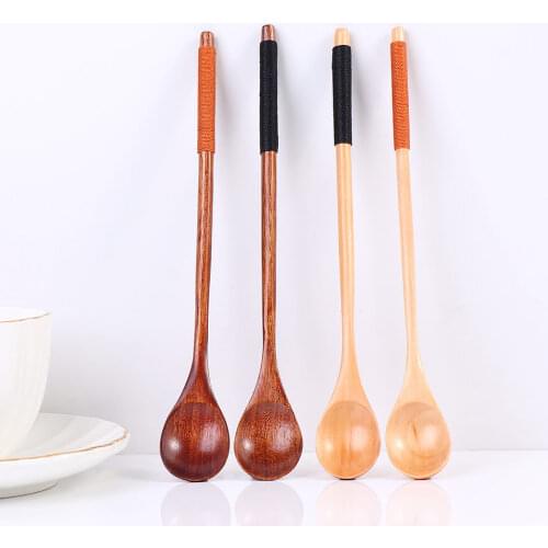 1pcs Wooden Spoons Large Long Handled Tablespoon Kids Spoon Wood Rice Soup Dessert Ladle Coffer Tea Mixing Tableware