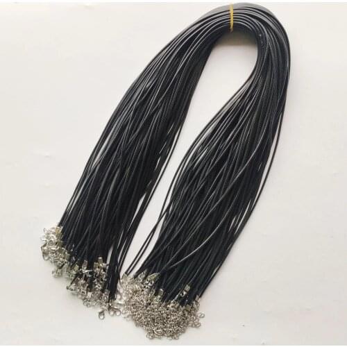2mm Black Wax Leather Cord Rope String Necklaces 60cm+5cm length Chain Lobster Clasp DIY Jewelry accessories 100pcs wholesale