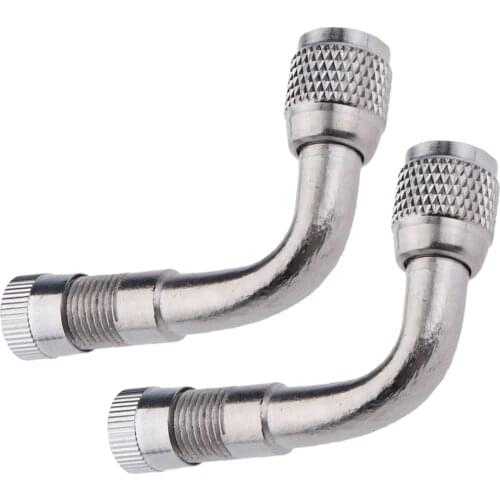 2 Pack 90° Tire Stem Extender Motorcycle Car Tire Valve Extension Adapter Silver