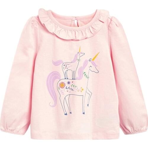 Kids 2021 Autumn Brand Clothes Children Pink Unicorn Animal Print T Shirt Fall Clothes for Toddler Girls 2-7 Years 52042