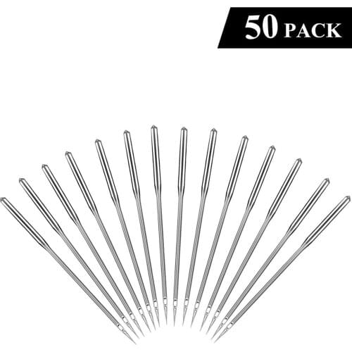 50 Pcs Silver Sewing Machine Needles Assorted Home Sewing Machine Needles 65/9 75/11 80/12 90/14 100/16