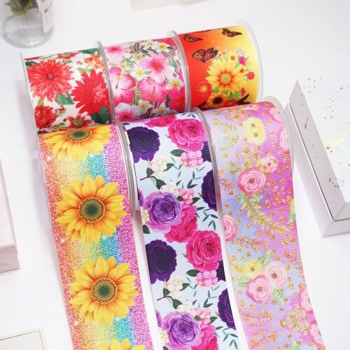 DIY Cartoon Flower Printed Grosgrain Ribbon For Craft Supplies Sewing Accessories 5 Yards. 29739