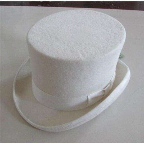 White Hat 100%Wool Felt Top Hats 13.5cm Chapeau Haut De Forme Women Mad Hatter Costume Cylinder Hat Cap Bowler Hoeden Cartola