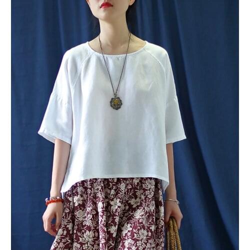 Women Loose Cotton Linen Irregular Length Blouse Tops Female Solid Color Vintage Shirt Ladies 2020 Summer Patchwork Tops