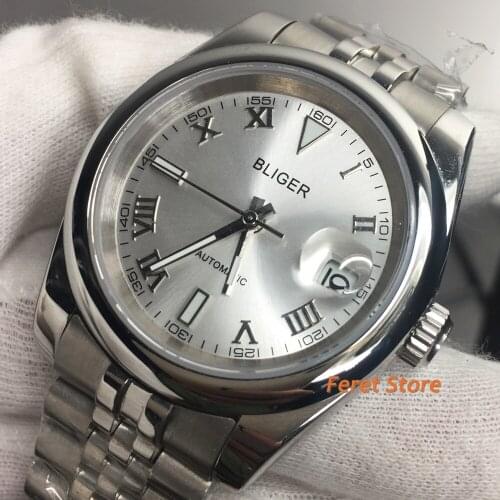 BLIGER 39mm top luxury Sterile Mens Watches Luminous Dial Hand Sapphire Glass Luminous White Dial Mechanical Automatic Movement