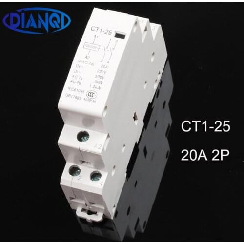 CT1-25 20A 2P 220V/230V Din rail Household ac Modular contactor 2NO 1NO1NC 2NC Household contact module auxiliar de partida