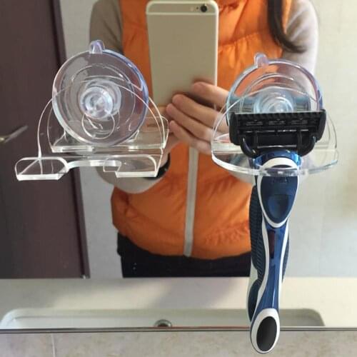 2pcs Acrylic Shaver Hanging Rack Clear Storage Shelf Bathroom Product Razor Holder Suction Cup Shelf Organizer