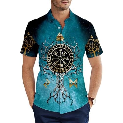 Brand clothing 2021 Summer 3D Printed Hawaiian Shirt Mens Short sleeve Shirts Norse Tree Of Life Viking Harajuku Casual Shirt