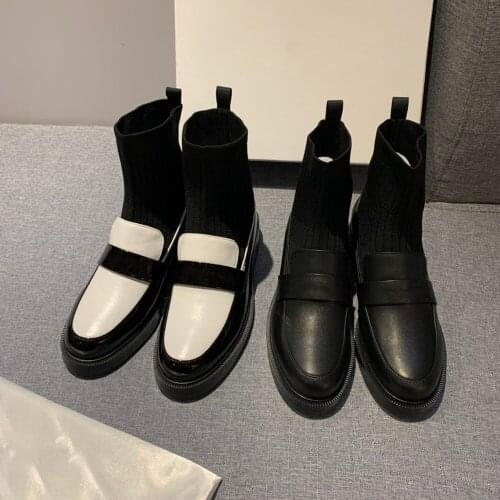 Ins Fashion Brand Womens Boots Genuine Leather Ankle Boots For Woman Black Socks Boots Luxury Design Womens Shoes Size 35-40