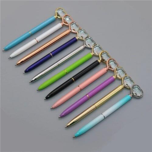 Kawaii Crystal Ballpoint Pen Fashion Girl Heart shape Large Diamond Metal Pen Material Escolar Bolis Escolares Novelty School