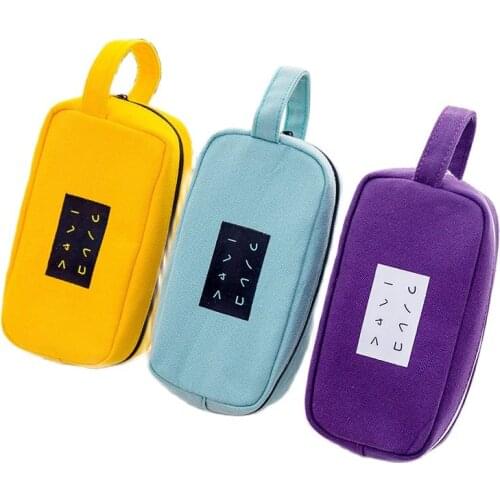 Kawaii Student Simple Text Large Capacity Pencil Case Zipper Canvas Makeup Stationery Holder for Girls Boys papeleria japonesa