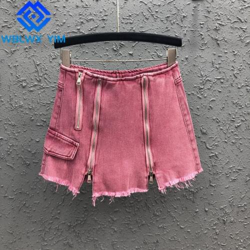 Summer Denim Skirt Women Pocket Fashion Zipper Tassel High Waist Mini Skirt Female Loose Plus Size Jeans Package Hip Skirts