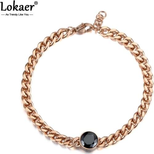 Lokaer Fashion 9mm Black Cubic Zirconia Bracelets Bangles For Women Stainless Steel Link & Chain Bracelet Jewelry B18022
