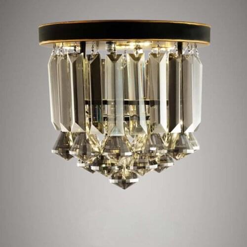 Chandelier light FREE led Bulb K9 Crystal Smoky gray Crystal Black Iron art Round design for Foyer bar hotel coffe shop