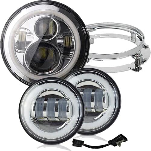 Marlaa for 7" LED Headlight with 4.5 " Led Fog Light for Motorcycle with 7" Bracket Adapter Ring