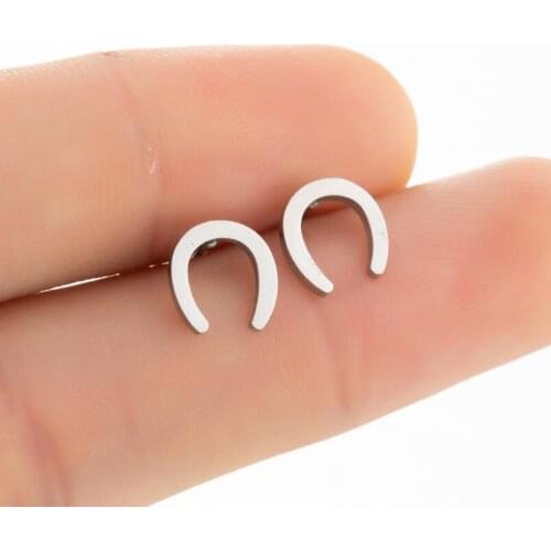 Minimalist Geometric Star Round Triangle Lightning U Shape Stud Earrings For Women Men Punk Stainless Steel Horseshoe Earrings