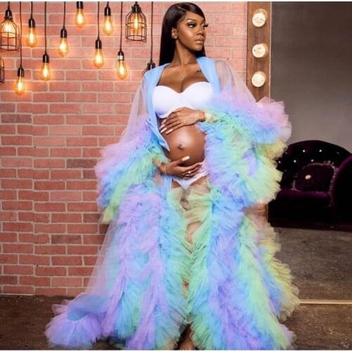 Fashion Ruffles Tulle Robes Women Maternity Dress Photo Shoot Extra Puffy Sleeves Cape Robe Maternity Dresses Photography