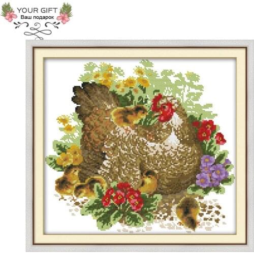 Joy Sunday DA129 14CT 11CT Counted and Stamped Home Decor Chicken Mother And Chick Needlework Cross Stitch kits